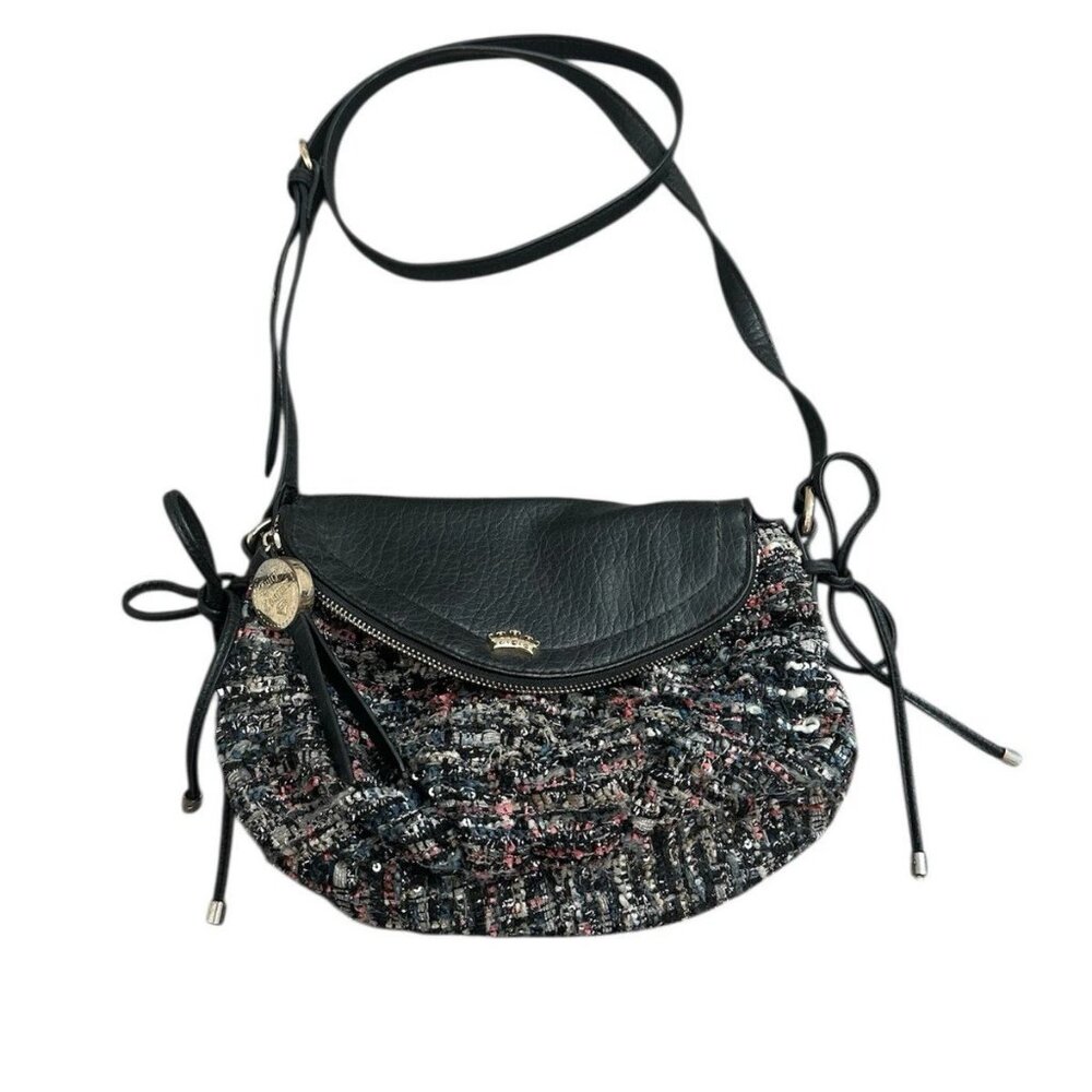 Juicy Couture Traveller Flap Crossbody Bag Purse Tweed Black Multicolor Chain